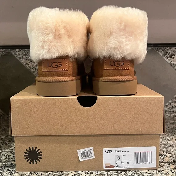 Authentic UGG® Classic Boots Mini Fluff Suede Sheepskin Bootie Chestnut 6 - Picture 5 of 10